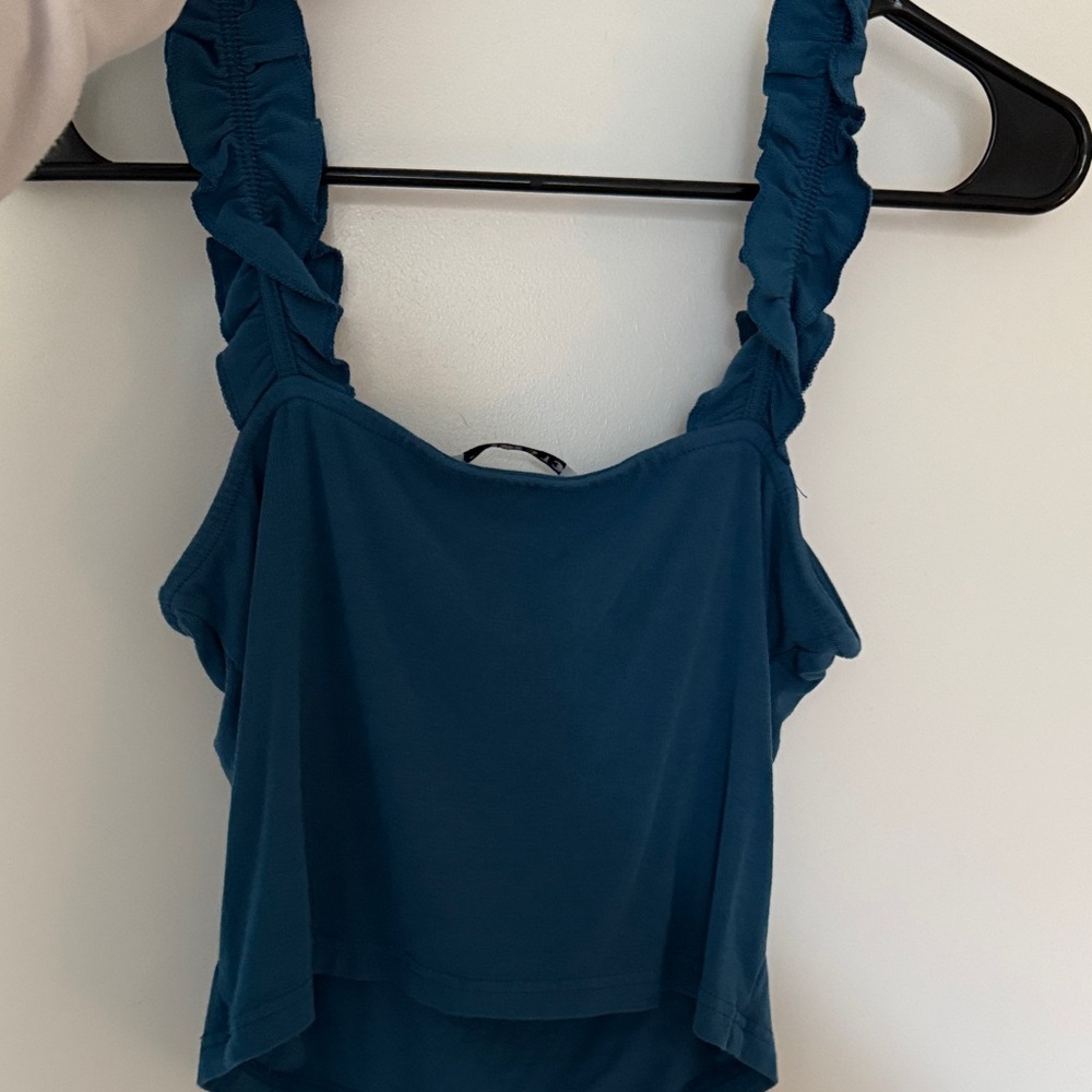 Blue Ruffled Strap Women's Top - Picture 3 of 3